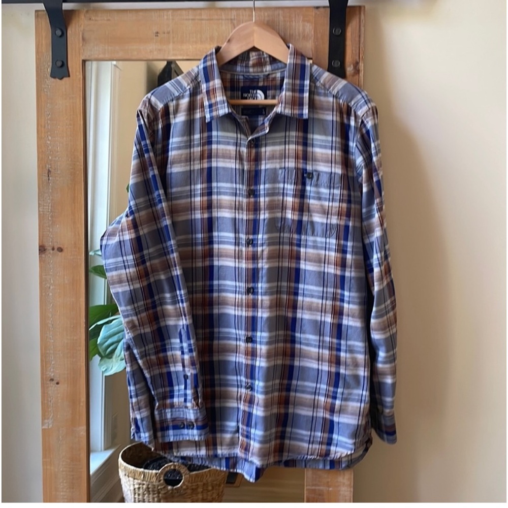 The North Face Gray Plaid Long Sleeve Shirt Size L